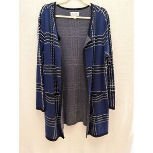 Elle XXL Open Cardigan Navy Black Plaid Long Duster Academia Whimsigoth Cotton